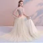 Modern / Fashion Champagne Evening Dresses  2018 A-Line / Princess Crystal Rhinestone Scoop Neck Backless Short Sleeve Floor-Length / Long Formal Dresses