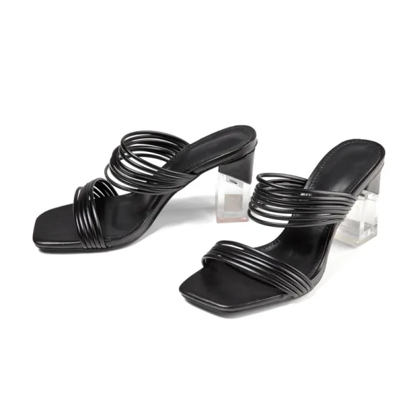 Modest / Simple Black Street Wear Womens Sandals 2021 7 cm Crystal Thick Heels Open / Peep Toe Sandals High Heels