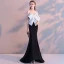 Sexy Schwarz Abendkleider 2018 Meerjungfrau Schleife Bandeau Rückenfreies Ärmellos Sweep / Pinsel Zug Festliche Kleider