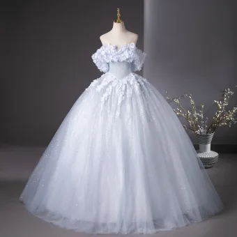 Hermoso Azul Cielo Glitter Apliques Vestidos De Gala 2025 Ball Gown Fuera Del Hombro Manga Corta Sin Espalda Largos Gala Vestidos Formales