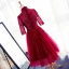Chic / Beautiful Evening Dresses  2017 A-Line / Princess Bow Beading Sequins High Neck 3/4 Sleeve Knee-Length Evening Party