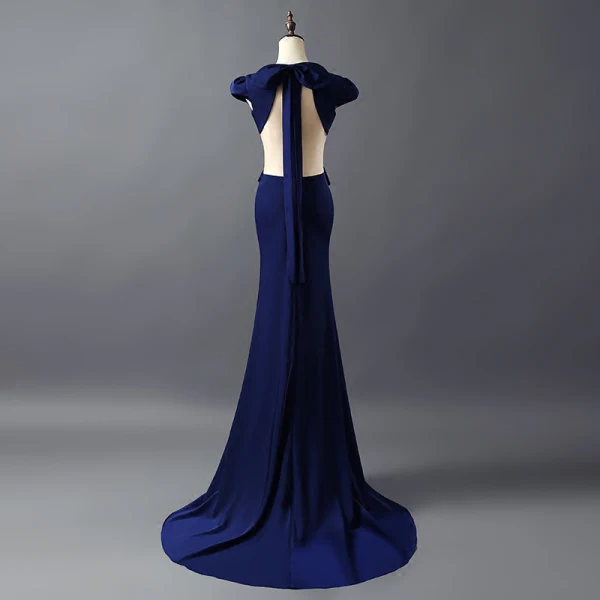 Amazing / Unique Evening Dresses 2017 Trumpet / Mermaid Backless Bow Strapless Lace Up V-Neck Short Sleeve Court Train Evening Party