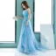 Chic / Beautiful Pool Blue Evening Dresses  2018 A-Line / Princess Lace Flower Rhinestone Sequins Strapless Backless Sleeveless Floor-Length / Long Formal Dresses