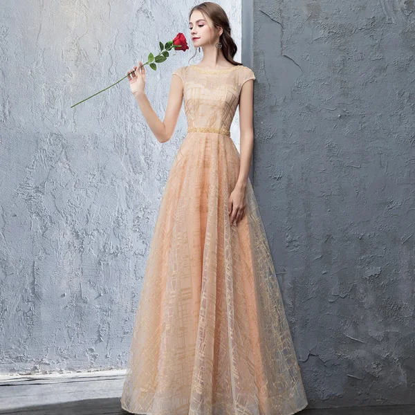 beige evening dresses Strapless Beaded Evening Gown with Choker Neckline & Sheer Train - Style 25317 main image 0