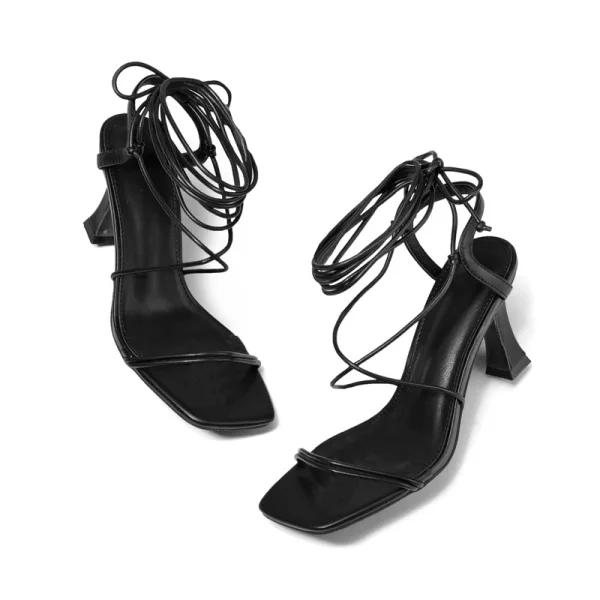 Modest / Simple Black Street Wear Womens Sandals 2021 Ankle Strap 10 cm Stiletto Heels Open / Peep Toe Sandals High Heels