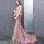 Modern / Fashion Candy Pink Evening Dresses  2018 Trumpet / Mermaid Lace Flower Appliques Beading Pearl Sequins Scoop Neck Backless 3/4 Sleeve Sweep Train Formal Dresses