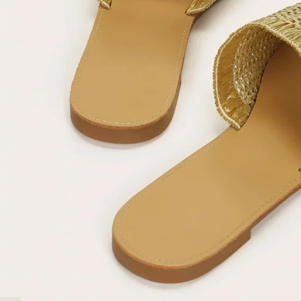 Abordable Marron Désinvolte Tresser Plate Pantoufle & Tongs 2021 Peep Toes / Bout Ouvert Chaussures Femmes