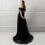 Amazing / Unique Black Evening Dresses  2018 A-Line / Princess Tassel Pearl Off-The-Shoulder Backless Short Sleeve Sweep Train Formal Dresses