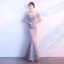 Elegant Grey Evening Dresses  2018 Trumpet / Mermaid Lace Flower Beading Pearl Scoop Neck Long Sleeve Floor-Length / Long Formal Dresses