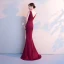 Chic / Beautiful Burgundy Evening Dresses  2018 Trumpet / Mermaid Split Front V-Neck Backless Sleeveless Floor-Length / Long Formal Dresses