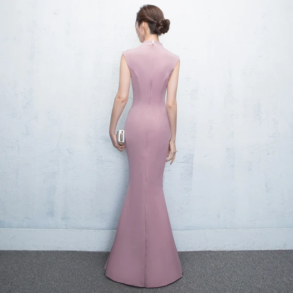 Chic / Belle Rose Bonbon Robe De Soirée 2018 Trompette / Sirène Cristal Paillettes Col Haut Sans Manches Longue Robe De Ceremonie