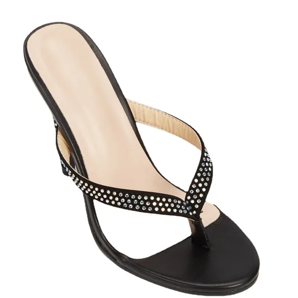 Romain Noire Vêtement de rue Faux Diamant Sandales Femme 2021 10 cm Talons Aiguilles Peep Toes / Bout Ouvert Sandales Talons Hauts