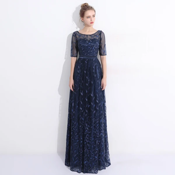 Chic / Belle Robe De Soirée 2017 Princesse En Dentelle Paillettes Ceinture Encolure Dégagée 1/2 Manches Longue Robe De Ceremonie