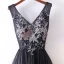 Chic / Belle Noire Robe De Soirée 2017 Princesse Dentelle Perlage Cristal V-Cou Dos Nu Sans Manches Robe De Ceremonie