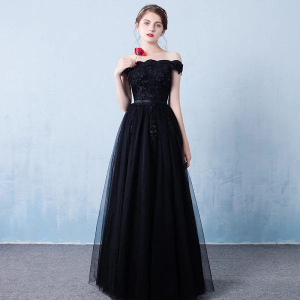 Chic / Beautiful Evening Dresses 2017 A-Line / Princess Lace Flower Pearl Artificial Flowers Off-The-Shoulder Backless Short Sleeve Floor-Length / Long Formal Dresses