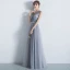 Chic / Beautiful Silver Formal Dresses 2017 A-Line / Princess Lace Flower Bow Scoop Neck Backless Sleeveless Floor-Length / Long Evening Dresses