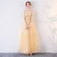 Luxury / Gorgeous Gold Prom Dresses 2017 A-Line / Princess Butterfly Lace Flower Crystal Sequins V-Neck Backless Sleeveless Ankle Length Formal Dresses