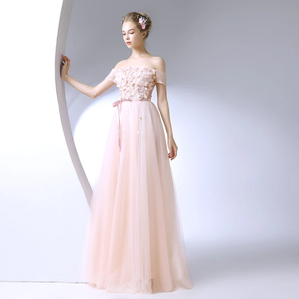 Chic / Beautiful Prom Dresses 2017 A-Line / Princess Lace Flower Crystal Pearl Off-The-Shoulder Backless Short Sleeve Floor-Length / Long Formal Dresses