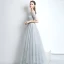 Chic / Beautiful Evening Dresses  2017 A-Line / Princess Lace Sequins Scoop Neck Backless 1/2 Sleeves Floor-Length / Long Evening Party