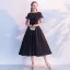 Chic / Beautiful Homecoming Graduation Dresses 2017 A-Line / Princess Bow Scoop Neck Zipper Up Short Sleeve Knee-Length