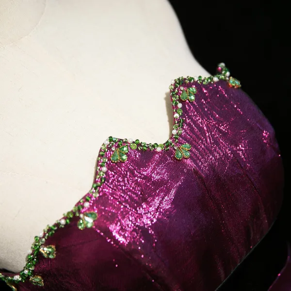 Sexy Purple Rhinestone Evening Dresses 2025 Trumpet / Mermaid Strapless Sleeveless Backless Floor-Length / Long Formal Dresses