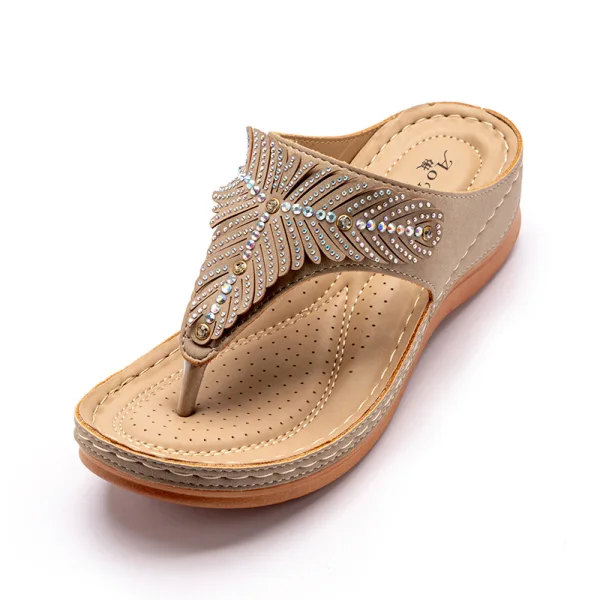 Bohemia Beige Beach Casual Rhinestone Slipper & Flip flops 2021 Open / Peep Toe Flat Womens Sandals