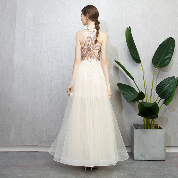 disco semi formal dresses Blush Pink Sparkly Prom Dresses Strapless Beaded Lace Formal Dress main image 1