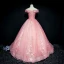 Chic / Belle Robe De Bal 2017 Robe Boule En Dentelle Fleur Perle Paillettes De l'épaule Dos Nu Manches Courtes Longue Robe De Ceremonie