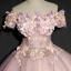 Chic / Beautiful Pearl Pink Prom Dresses 2017 Ball Gown Lace Flower Pearl Rhinestone Off-The-Shoulder Backless Short Sleeve Ankle Length Formal Dresses
