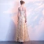 Chic / Beautiful Champagne Evening Dresses  2017 A-Line / Princess Lace Flower Sash Sequins Scoop Neck Sleeveless Ankle Length Formal Dresses