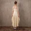 Chic / Belle Champagne Asymétrique Robe De Soirée 2017 Princesse En Dentelle Paillettes Noeud Encolure Dégagée 1/2 Manches Robe De Ceremonie