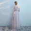 Chic / Beautiful Grey Evening Dresses  2017 A-Line / Princess Lace Pearl Sequins Scoop Neck Long Sleeve Ankle Length Formal Dresses
