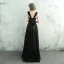 Chic / Belle Noir Robe De Soirée 2017 Princesse Dentelle Fleur Ceinture De l'épaule Dos Nu Sans Manches Longue Robe De Ceremonie