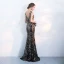 Amazing / Unique Black Gold Evening Dresses  2017 Trumpet / Mermaid Sequins V-Neck Backless Sleeveless Floor-Length / Long Formal Dresses