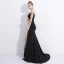 Sexy Schwarz Abendkleider 2017 Mermaid Mit Spitze Blumen Pailletten Off Shoulder Kurze Ärmel Rückenfreies Sweep / Pinsel Zug Festliche Kleider