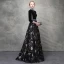 Luxury / Gorgeous Black Gold Evening Dresses  2018 A-Line / Princess Crystal Embroidered Pierced Scoop Neck Backless 3/4 Sleeve Floor-Length / Long Formal Dresses