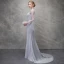 Chic / Beautiful Silver Evening Dresses  2018 Trumpet / Mermaid Lace Flower Scoop Neck Backless Long Sleeve Sweep Train Formal Dresses