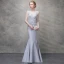 Chic / Belle Gris Robe De Soirée 2017 Trompette / Sirène En Dentelle Fleur Perlage Noeud Paillettes V-Cou Dos Nu Sans Manches Train De Balayage Robe De Ceremonie