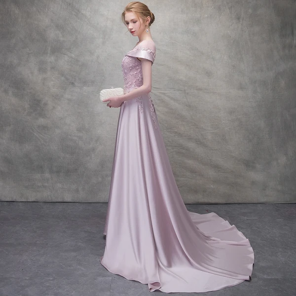 Elegante Rosa Abendkleider 2017 A Linie Mit Spitze Blumen Pailletten Rundhalsausschnitt Rückenfreies Sweep / Pinsel Zug Kurze Ärmel Festliche Kleider