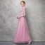 Chic / Beautiful Candy Pink Evening Dresses  2017 A-Line / Princess Flower Lace Rhinestone Scoop Neck Backless Short Sleeve Ankle Length Formal Dresses