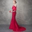 Chic / Belle Bordeaux Robe De Soirée 2017 Trompette / Sirène Perlage Paillettes Fleurs Artificielles épaules Bustier Dos Nu Manches Courtes Train De Balayage Robe De Ceremonie