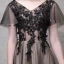 Chic / Belle Noir Robe De Soirée 2017 Princesse Cristal En Dentelle Fleur V-Cou Dos Nu Manches Courtes Longueur Cheville Robe De Ceremonie