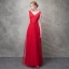 Chic / Belle Rouge Robe De Soirée 2017 Princesse Cristal En Dentelle Fleur Perlage Paillettes V-Cou Dos Nu Longueur Cheville Robe De Ceremonie