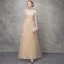 Chic / Belle Champagne Robe De Soirée 2017 Princesse Papillon En Dentelle Fleur Perlage Paillettes Encolure Dégagée Dos Nu Sans Manches Longueur Cheville Robe De Ceremonie