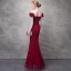 Chic / Belle Bordeaux Robe De Soirée 2017 Trompette / Sirène En Dentelle Fleur Perlage Paillettes Fleurs Artificielles De l'épaule Dos Nu Sans Manches Longueur Cheville Robe De Ceremonie