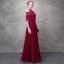 Chic / Beautiful Burgundy Evening Dresses  2017 A-Line / Princess Lace Flower Beading Crystal Sequins Bow Halter Strapless 1/2 Sleeves Ankle Length Formal Dresses