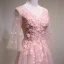 Chic / Belle Perle Rose Robe De Soirée 2017 Princesse En Dentelle Fleur Perlage Fleurs Artificielles V-Cou Dos Nu 3/4 Manches Longue Robe De Ceremonie