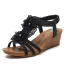 Roman Beige Lace Flower Beach Womens Sandals 2021 5 cm Wedges Open / Peep Toe Sandals High Heels