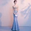 Elegant Dark Green Evening Dresses  2018 Trumpet / Mermaid Lace Beading Off-The-Shoulder Backless Short Sleeve Floor-Length / Long Formal Dresses