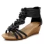 Bohemia Ethnic Beige Street Wear Womens Sandals High Heels 2021 Flower T-Strap 5 cm Wedges Open / Peep Toe Sandals